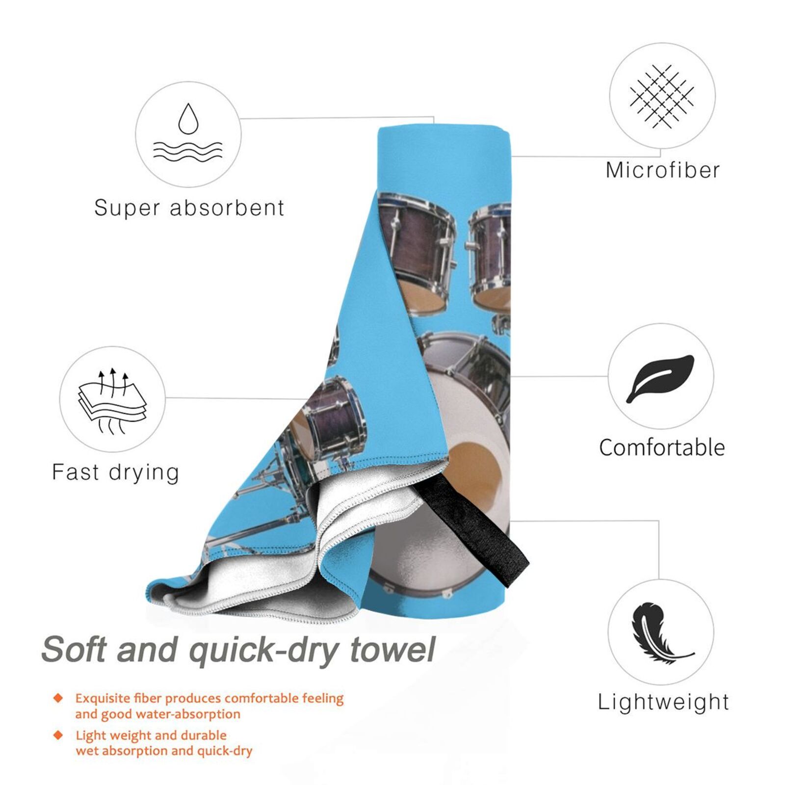 Drums Illustration Bath Towel  - Musical Instrument Image incelemesi ve fiyatı